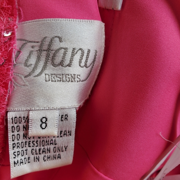 Tiffany Designs Pink Chiffon Sequined Rhinestones Mermaid Pageant / Prom Dress - Picture 13 of 15